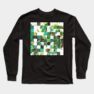 Pixelated fluid painting in green and brown and white Long Sleeve T-Shirt